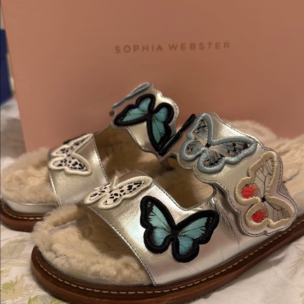 Sophia Webster Silver and Blue Butterfly Flats